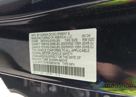 2025 Honda Pilot Elite from USA, damaged, VIN 5FNYG1H83SB039166